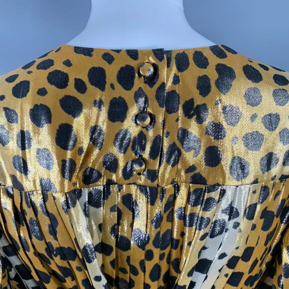 MARC JACOBS Size 4 Gold Black Silk Metallic Animal Print Pleated Dress - Picture 5 of 8